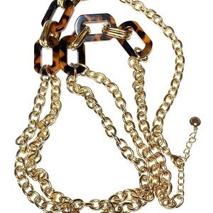 Charter Club Necklace Gold Tone Chains Acrylic Links 36”+ 2.5”